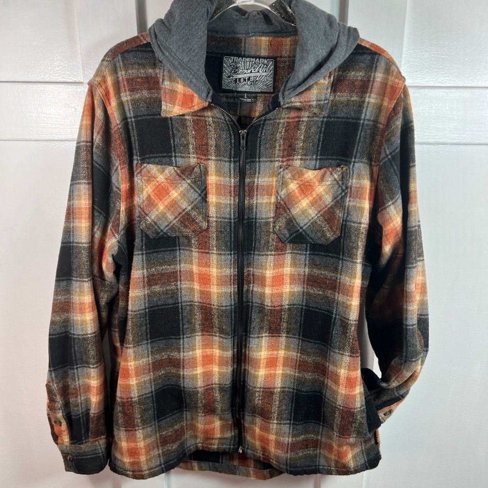 Brooklyn Cloth Mens Plaid Hooded Flannel Shirt Jacket w Pockets Large - Picture 2 of 9